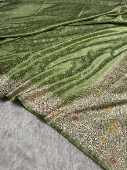 Light Green Shades Booti Minakari Tanchoi Mashru Silk Saree MS49
