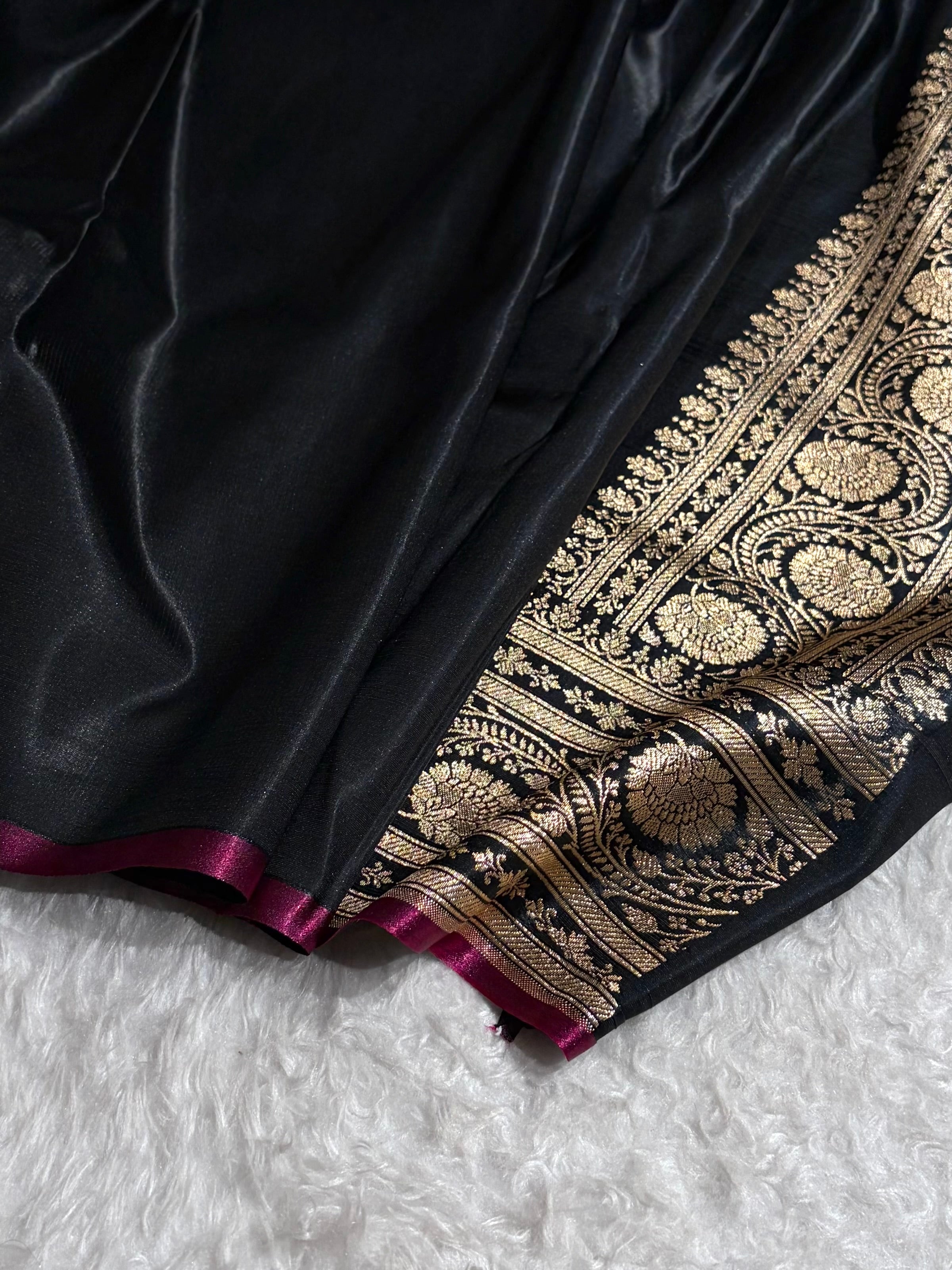 Banarasi Black Shades Cross Pattern Banarasi Satin Silk Saree SS52