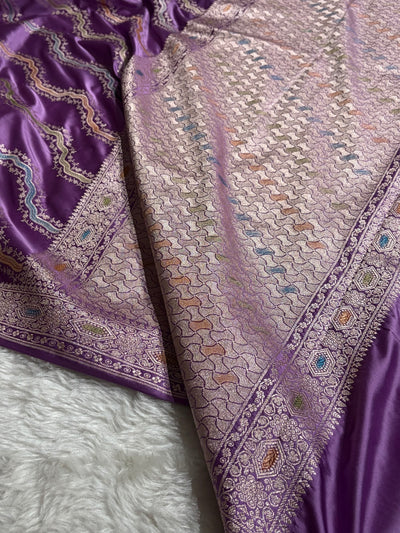 Banarasi Minakari Cross Pattern in Lavender Shades Mashru Silk Saree MCS93