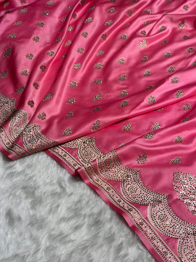 Baby Pink Scallop Mashru Silk with Swarovski work BMCS02