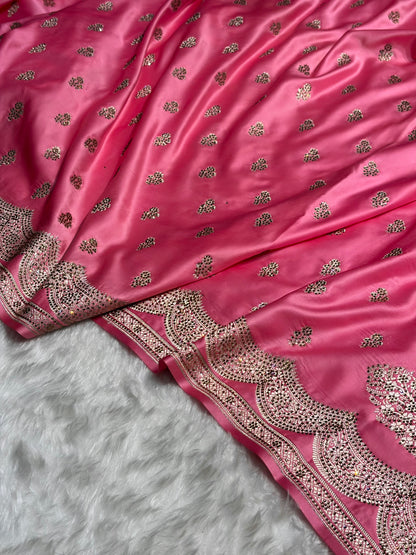 Baby Pink Scallop Mashru Silk with Swarovski work BMS02