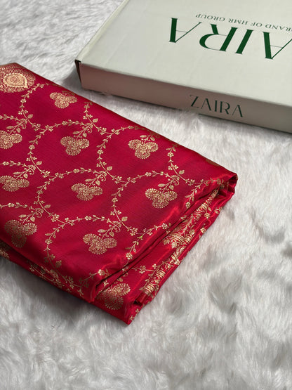 Satin Silk Saree Jaal in Corss Rani Shades SS23