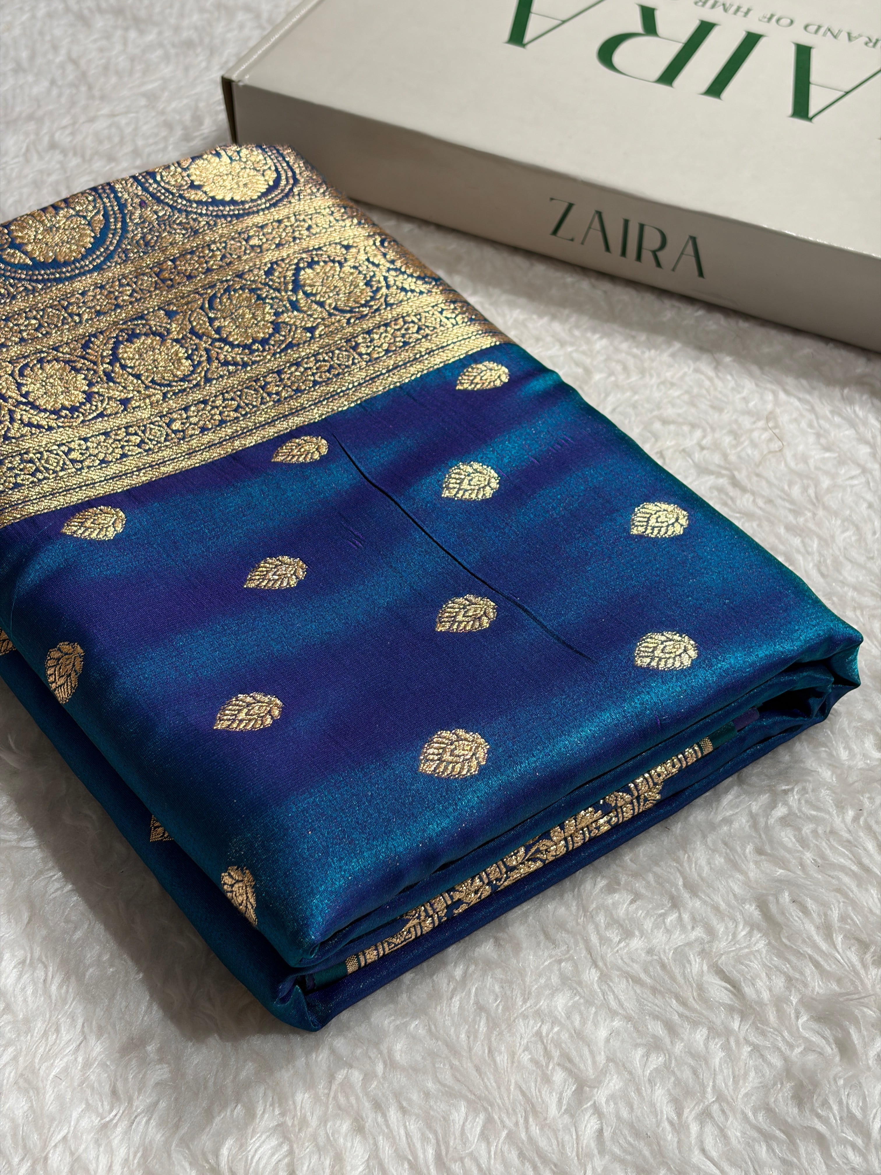 Peacock Shades Boota Pattern Banarasi Satin Silk Saree