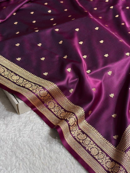 Banarasi Satin Katan Saree With Booti Pattern in Cross Wine Shades SK125