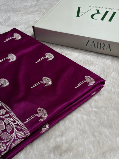Pinkish Wine Shades Floral Booti Mashru Silk Saree MCS55
