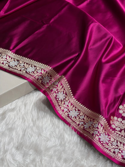 Wine Shades Plain Banarasi With Minakari Floral Border Mashru Silk Saree MSM-123
