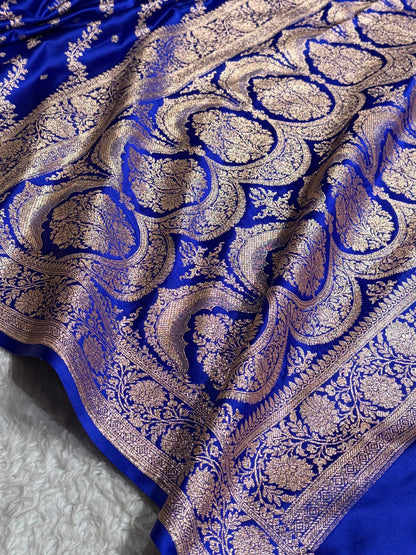 Banarasi Satin Katan Saree With Boota in Royal Blue Shades SK108