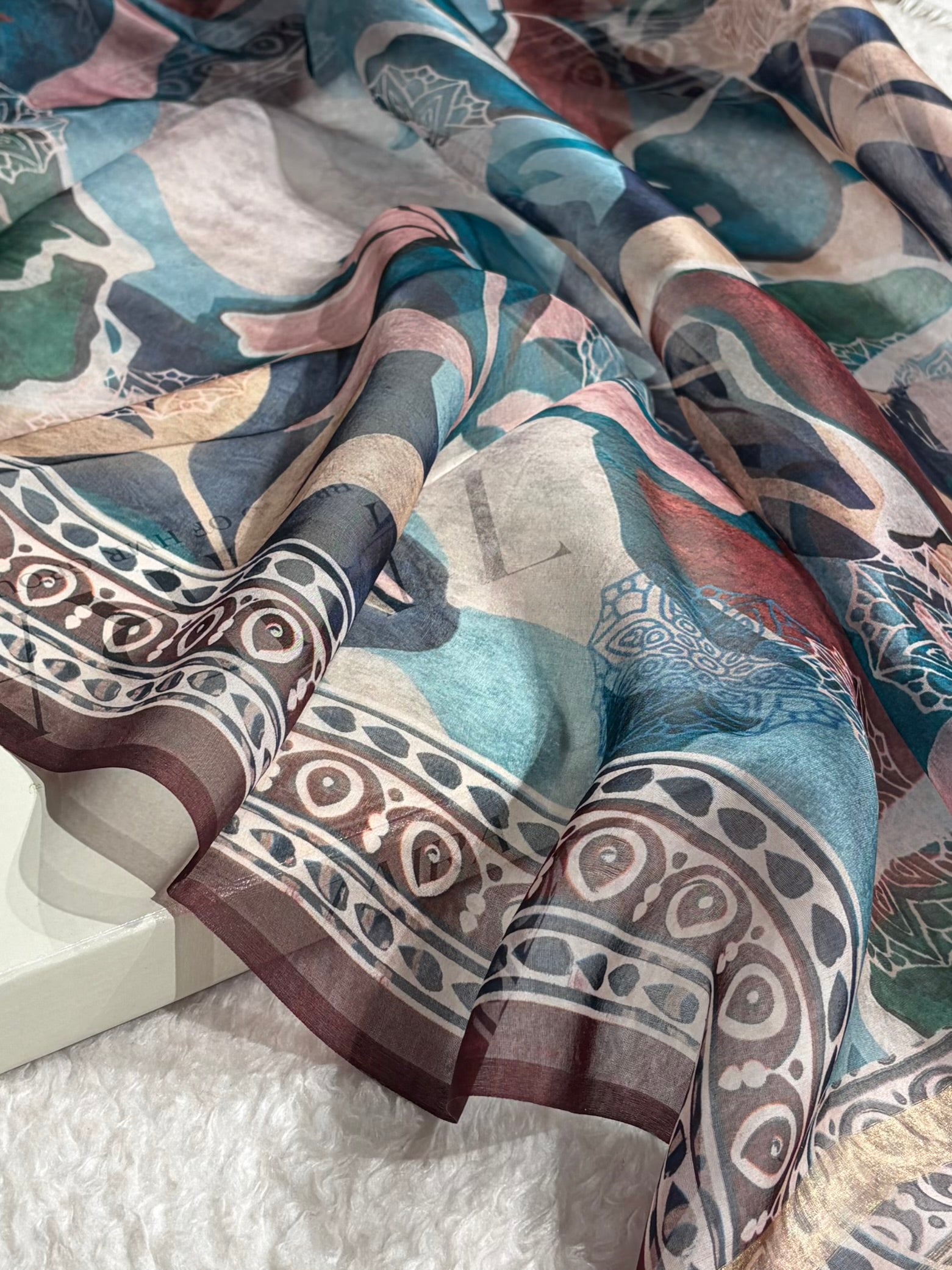 Beautiful Organza with Pastel Multicolor Florals POP16