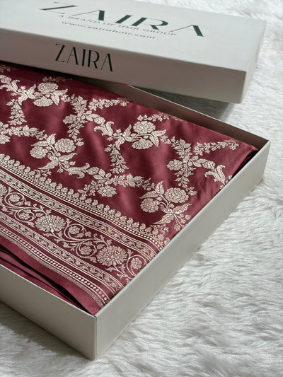 Mauve Shades Banarasi With Floral Jaal Pattern Mashru Silk Saree MSM-130