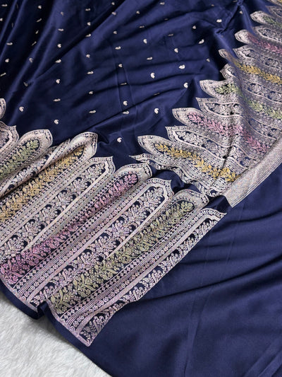 Skirt Border Navy Bananasi Minakari Mashru Silk Saree MCS13