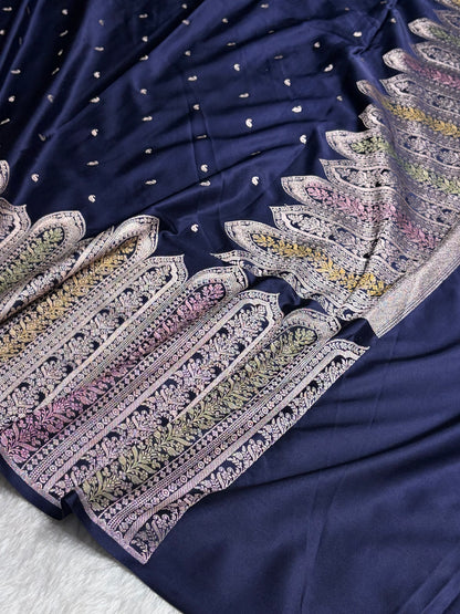 Skirt Border Purple Bananasi Minakari Mashru Silk Saree MS13