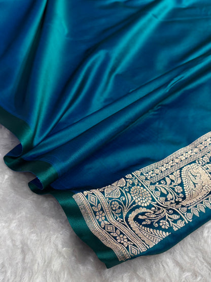Banarasi Peacock Shades Banarasi Boota Pattern Floral Mashru Silk Saree MSM-104