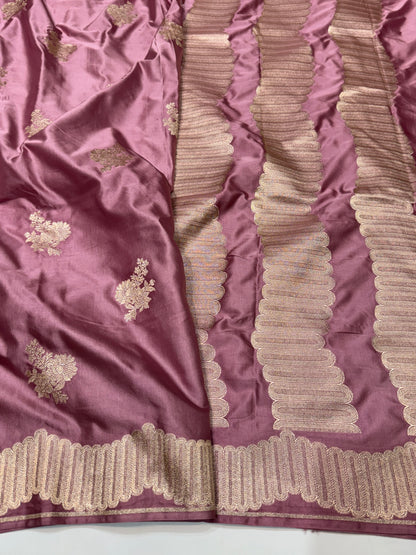 Mauve Pink Floral Motif Mashru Silk Saree