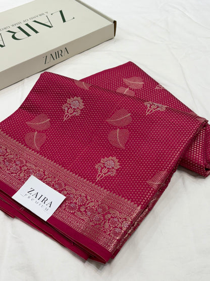Rani Flower Booti Pure Caramel Silk Saree