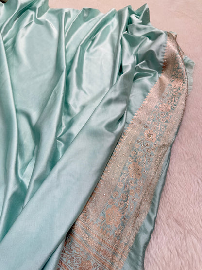 Powder Blue Mashru Silk Saree with Ari and Stone