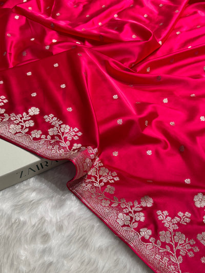 Ruby Pink Shades Floral Border Booti Mashru Silk Saree MCS75