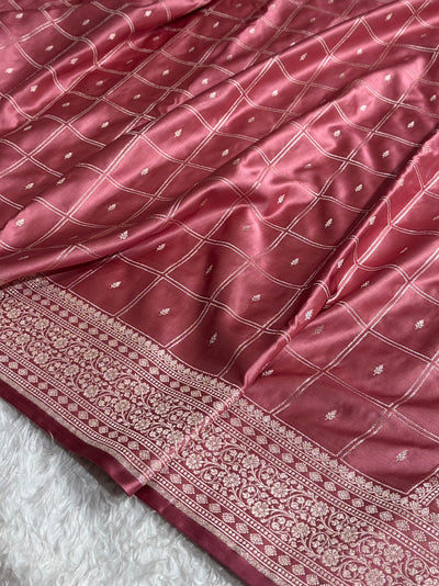 Peach Shades Banarasi With Floral Border Mashru Silk Saree MSM-124