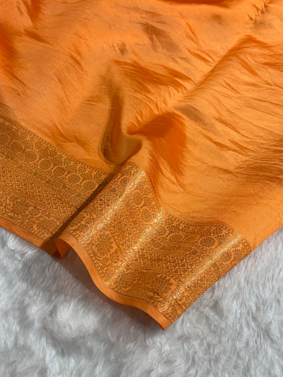 Banarasi Orange Shade Flower Minakari Brocade Pure Caramel Mango Silk Saree CS-22
