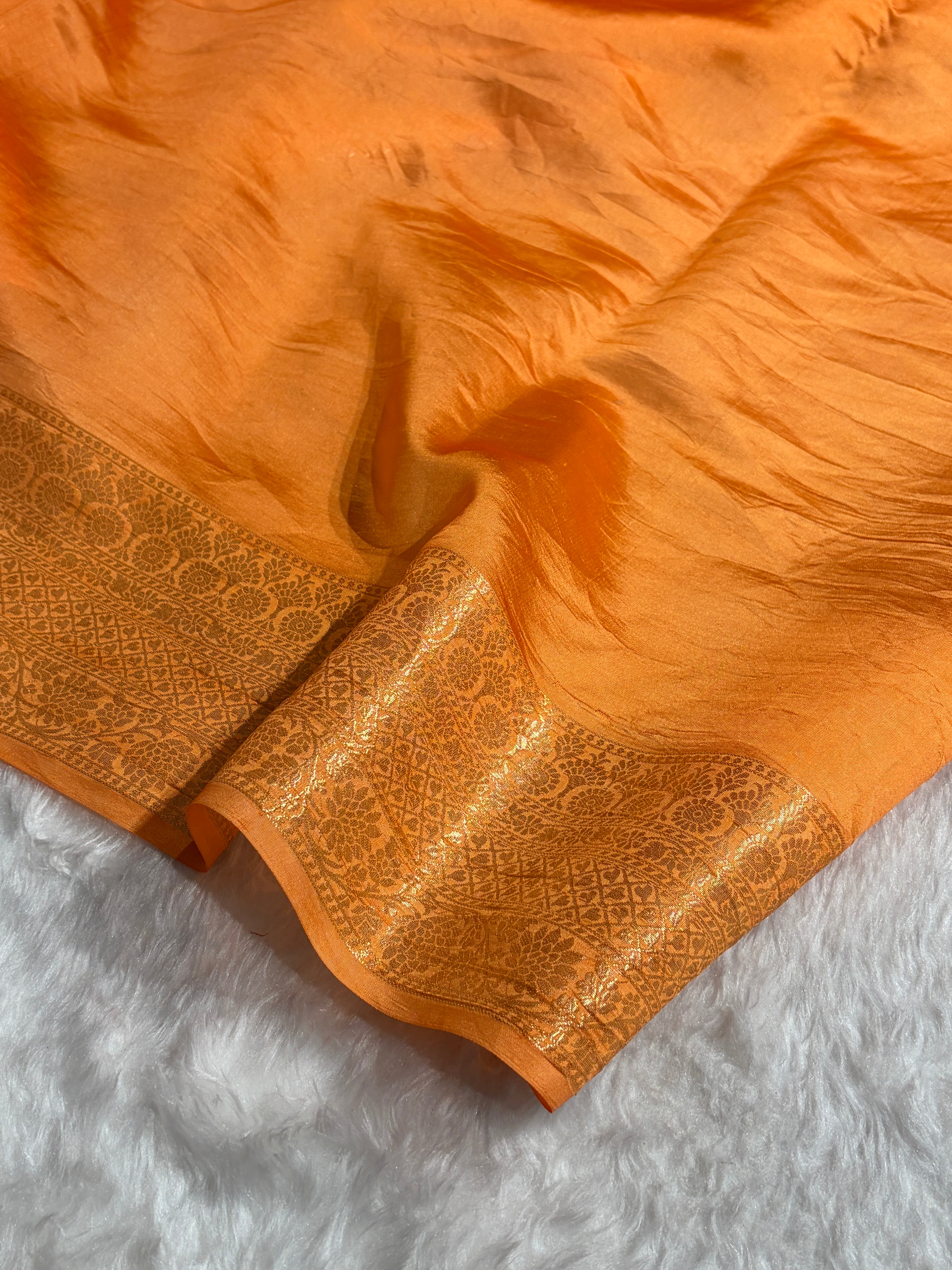 Banarasi Orange Shade Flower Minakari Brocade Pure Caramel Mango Silk Saree CS-22