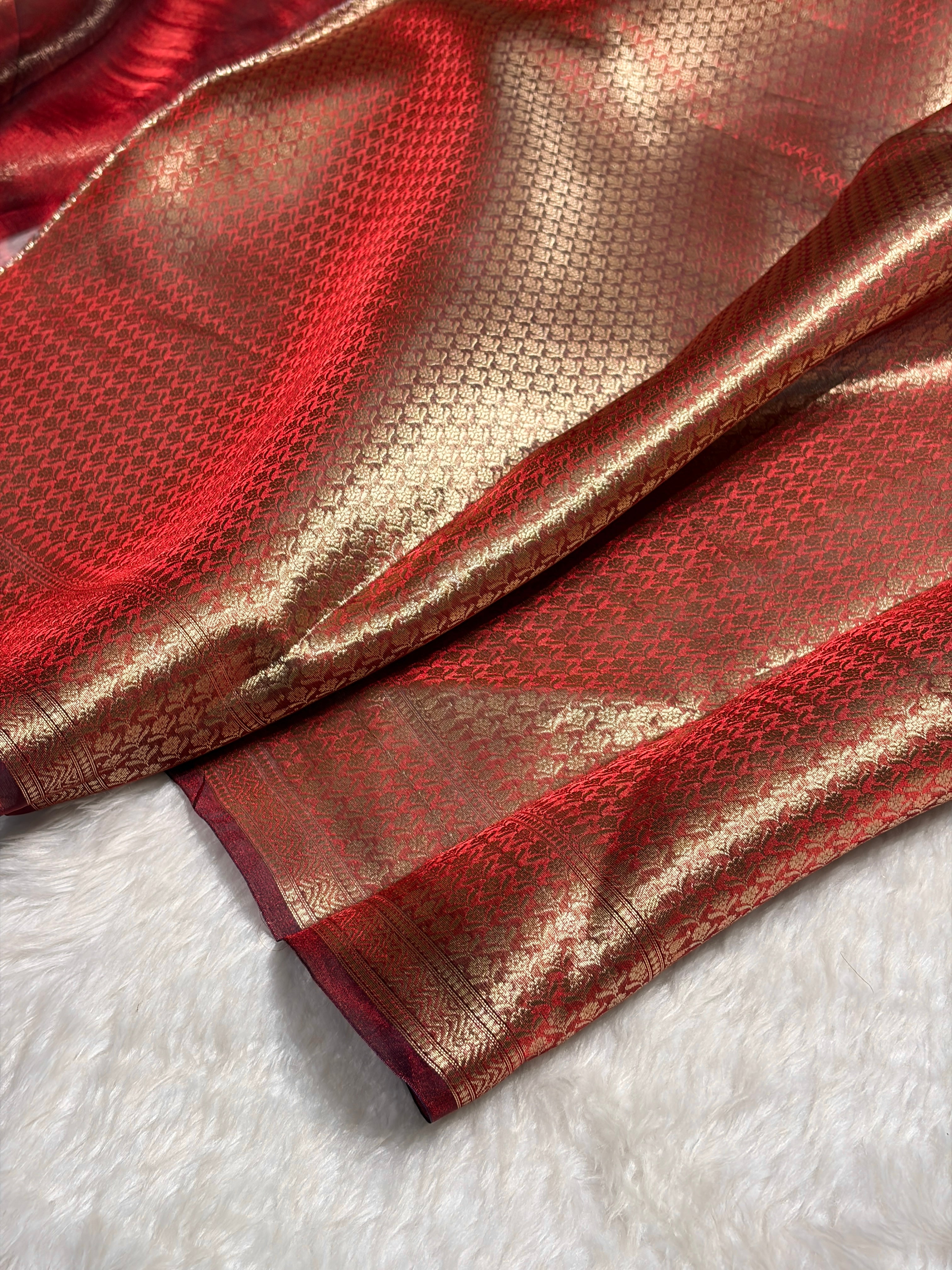 Cross Red Shades Pure Tissue Silk Saree with Brocade Blouse PT-31