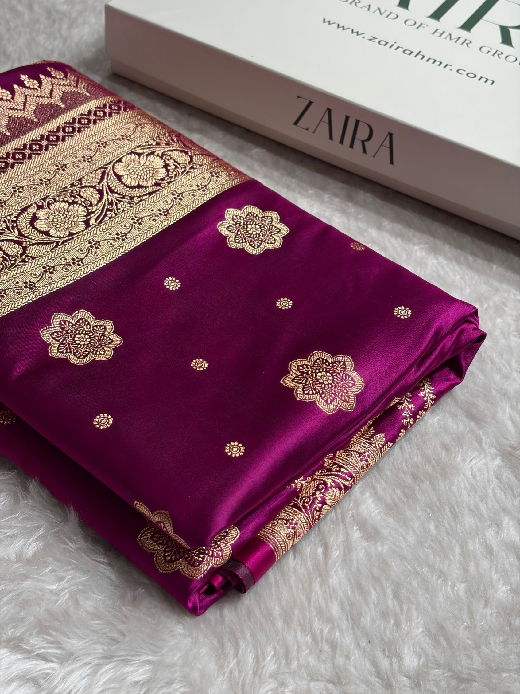 Banarasi Satin Katan Saree Floral Boota Pattern in Wine Shades SK146