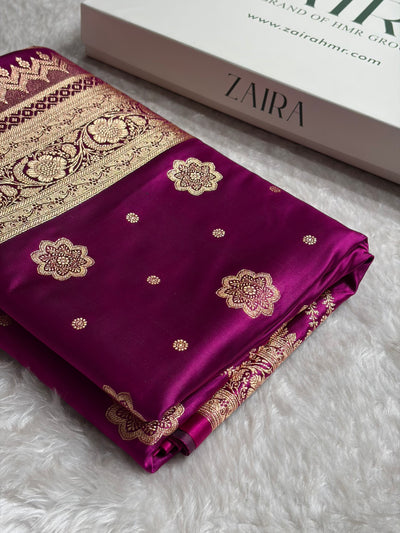 Banarasi Satin Katan Saree Floral Boota Pattern in Wine Shades SK146
