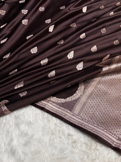 Dark Chocolate Shades Scallop Mashru Silk Saree MS20