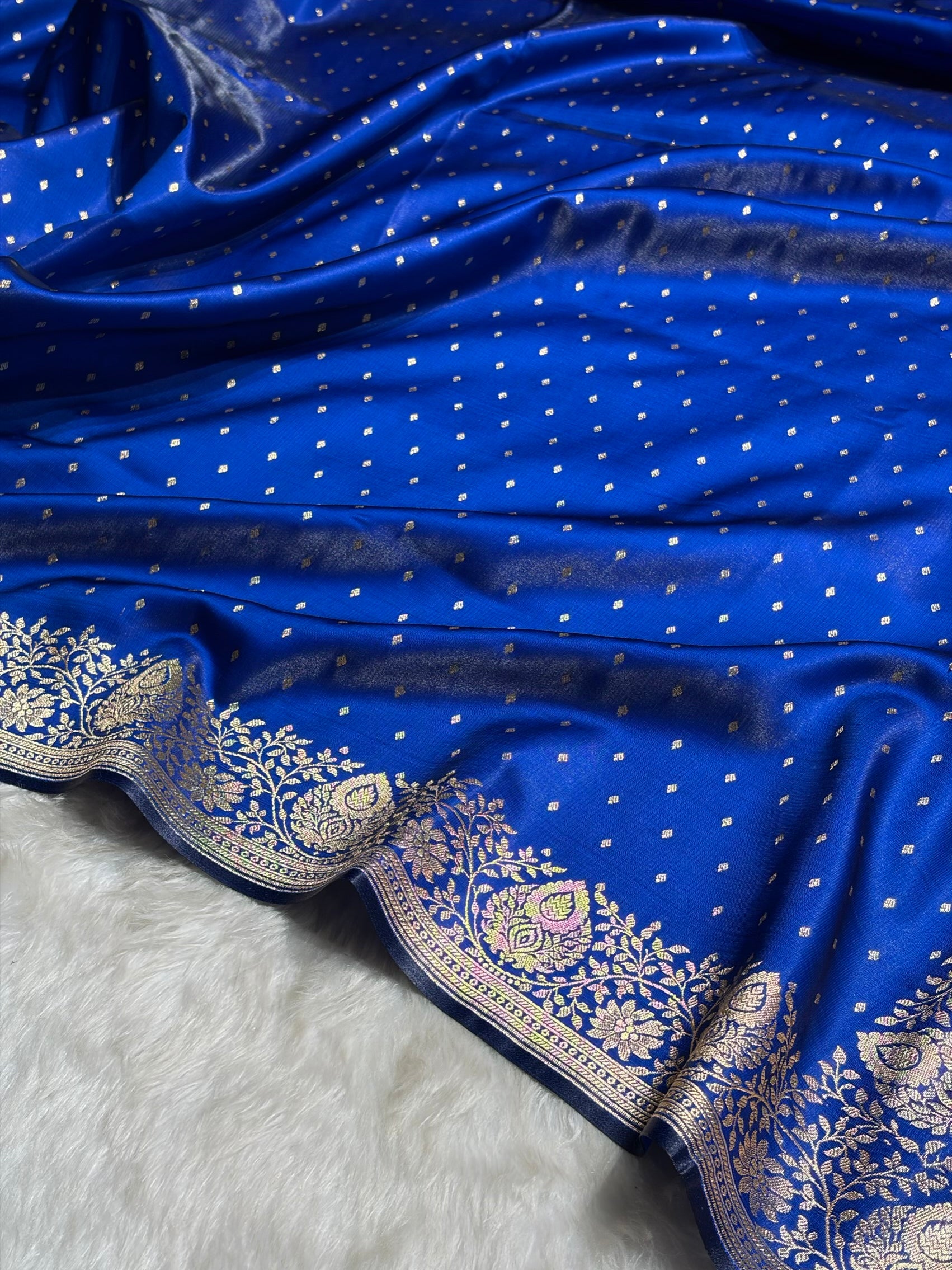 Ultra Light Weight Satin Silk Boota in Cross Royal Blue Shades SS31