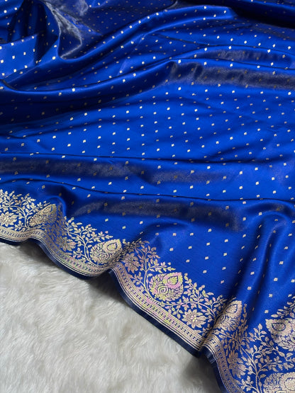Ultra Light Weight Satin Silk Boota in Cross Royal Blue Shades SS31