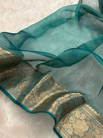 Rama Bananasi Floral Shades Pure Tissue Silk Saree PT-38