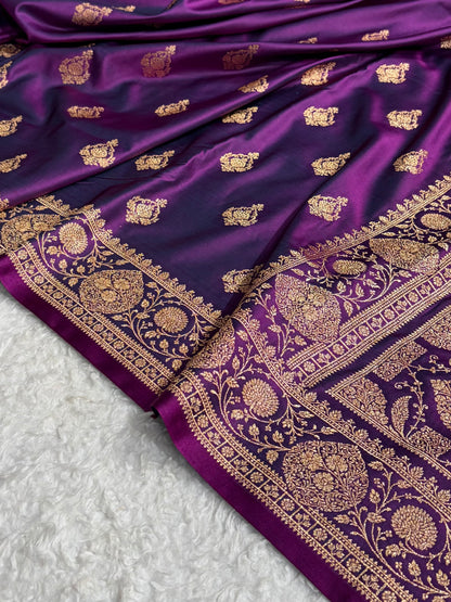 Banarasi Satin Katan Saree With Boota in Purple Shades SK98