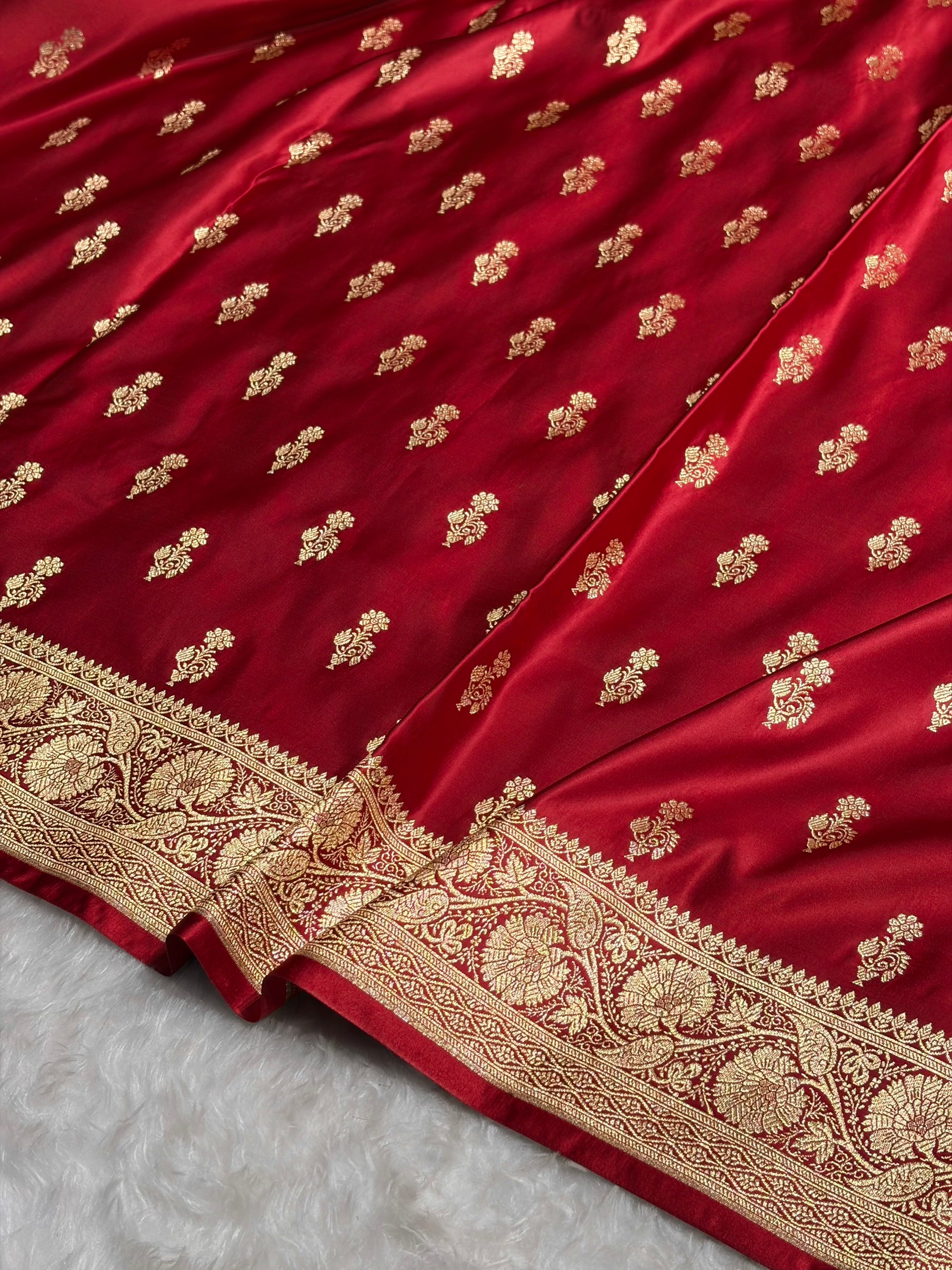 Maroon Unique Boota Pattern Satin Katan Silk Saree SK68