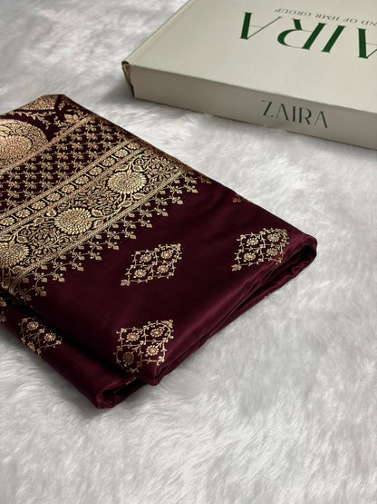 Garnet Floral Boota Satin Katan Silk saree SK35