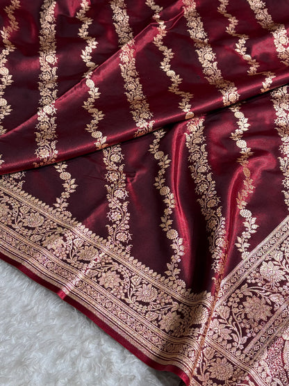 Banarasi Ultra Light Weight Satin Silk Mahroon in Cross Pattern SS10