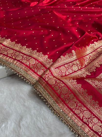 Banarasi Satin Katan Saree With Gotta Patti Work in Cross Red Shades SKGP91
