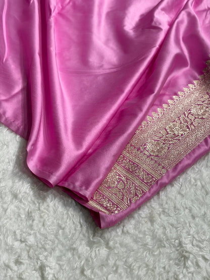 Banarasi Blush Pink Cross Pattern Mashru Silk Saree MS02