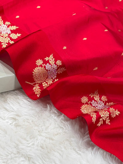 Banarasi Red Shades Meena Boota Handwoven Pure Paper Silk RM-72