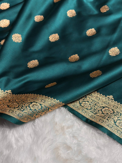 Dark Rama Booti Pattern Satin Katan Silk Saree SK65