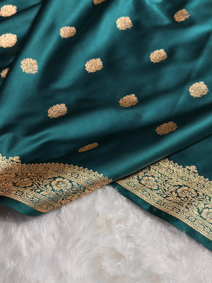 Dark Rama Booti Pattern Satin Katan Silk Saree SK65