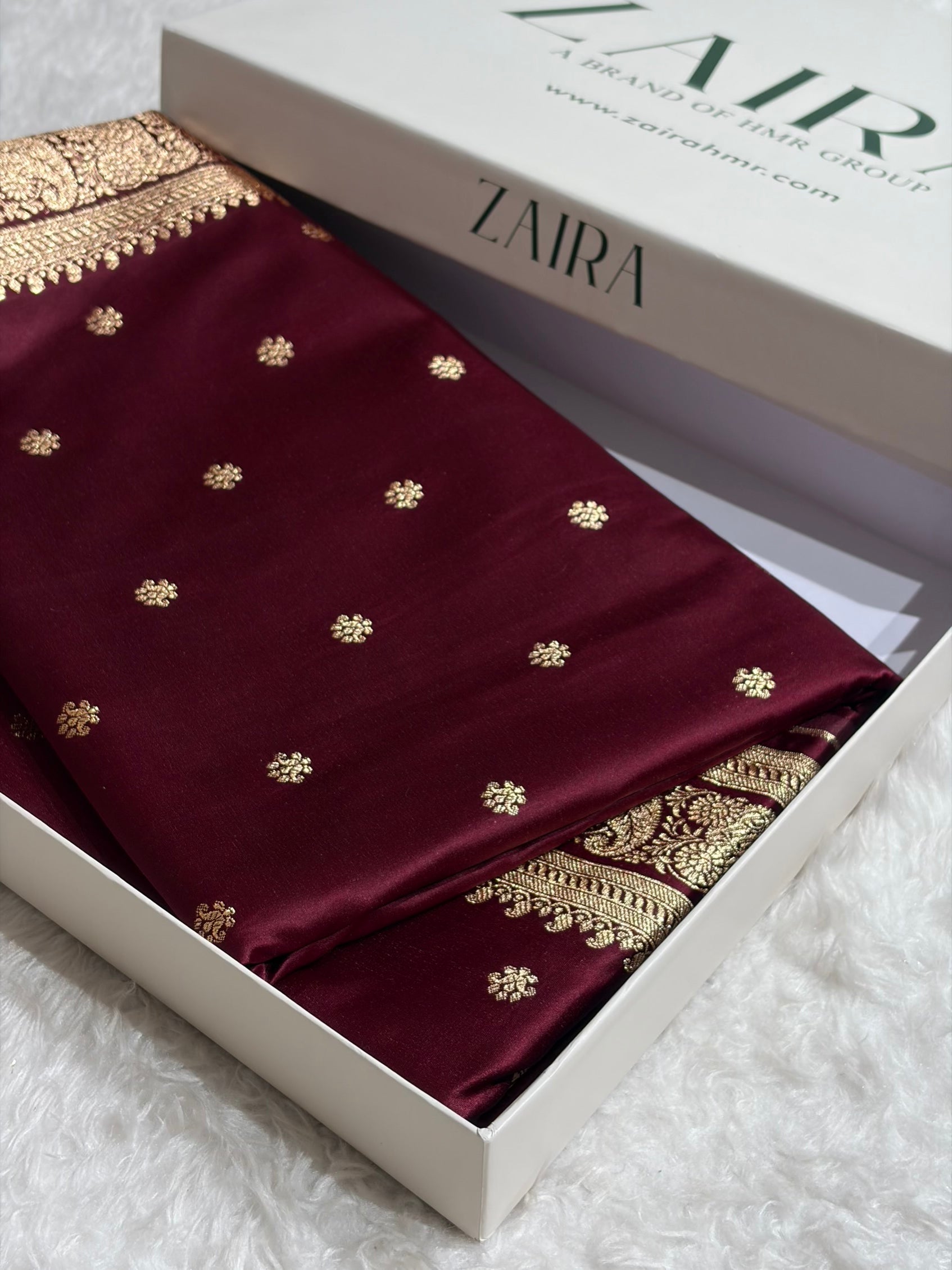 Banarasi Satin Katan Saree With Boota Pattern in Garnet Shades SK127