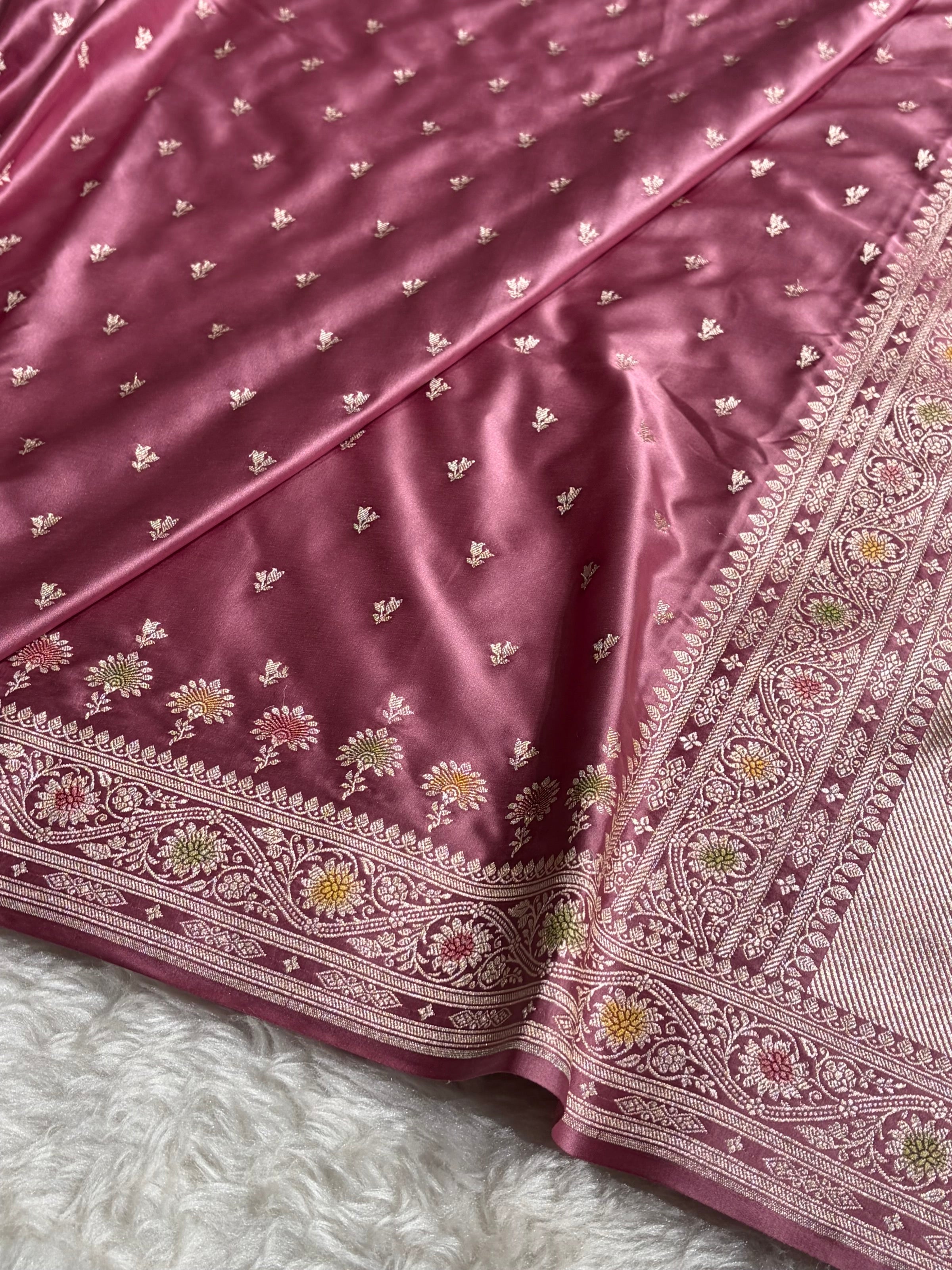 Banarasi Mauve Shades Minakari Booti Mashru Silk Saree MCS72