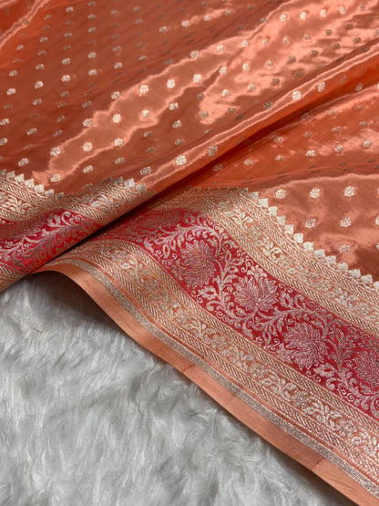 Peach Shades With Contrast Border Crepe Silky Katan Banarasi Saree CSK-02