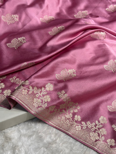 Banarasi Mauve Pink Shades With Floral Border Mashru Silk Saree MCS83