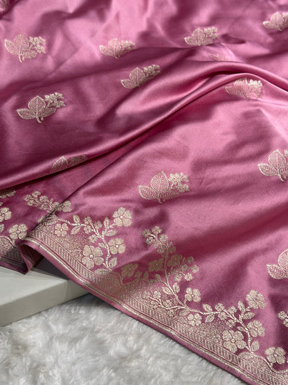 Banarasi Plain Mauve Pink Shades Mashru Silk Saree MS83
