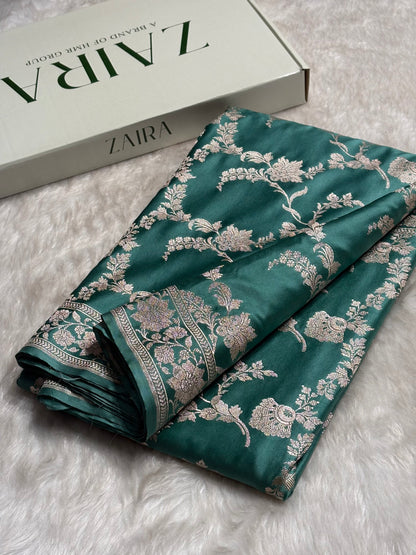 Turquoise Shades Jaal Mashru Silk Saree MS48