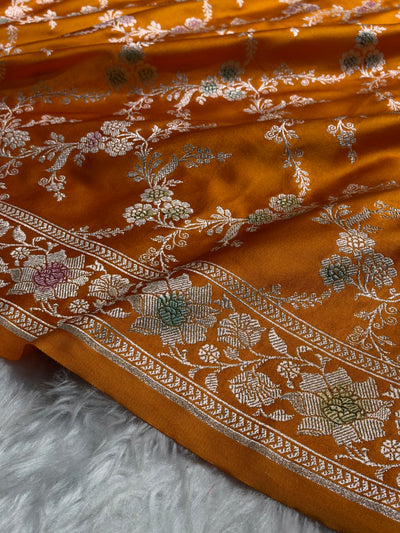 Banarasi Rust Orange Jaal With Minakari Pattern Mashru Silk Saree MCS56