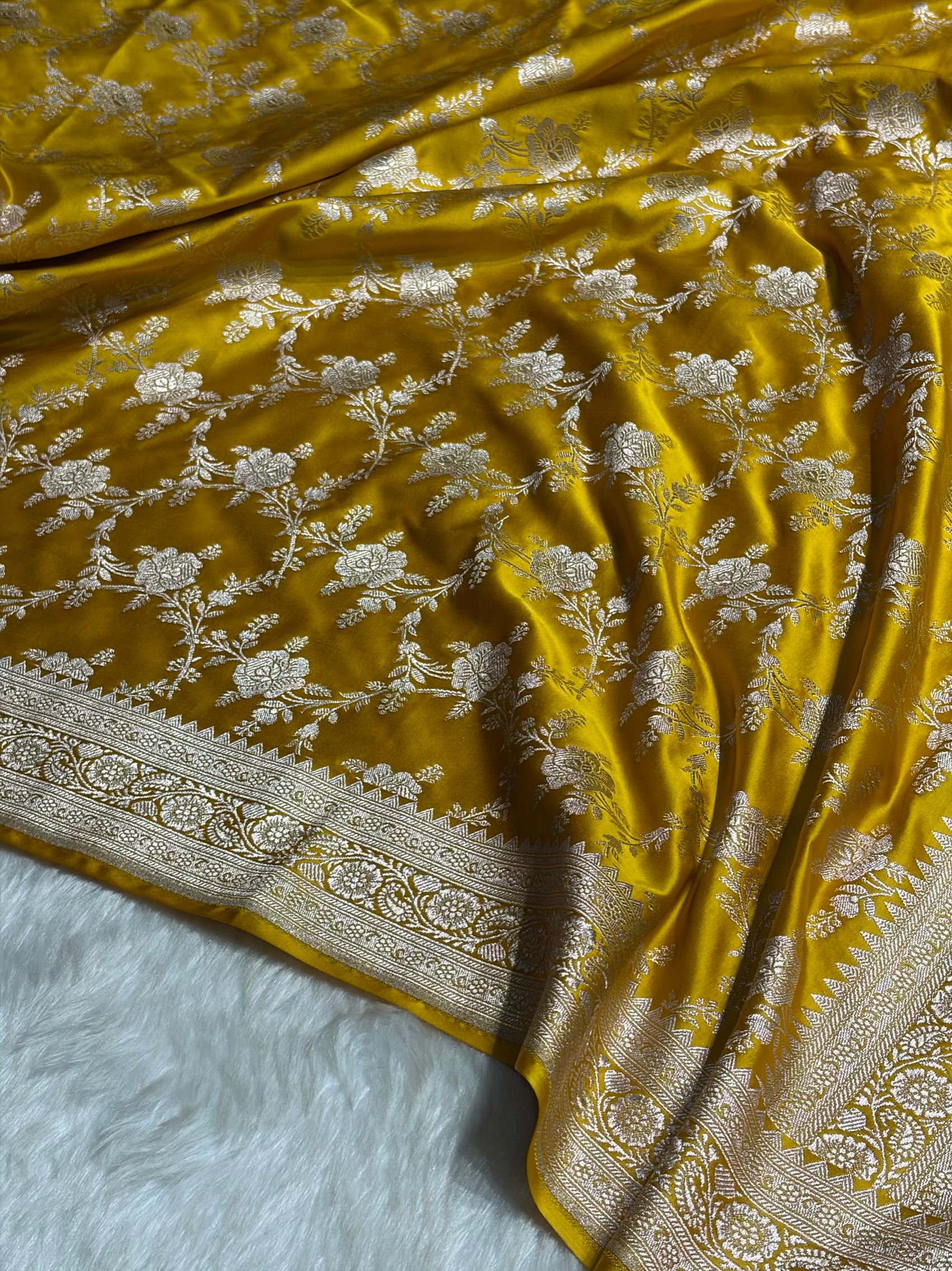 Mustard Floral Jaal Mashru Silk Saree  MS28