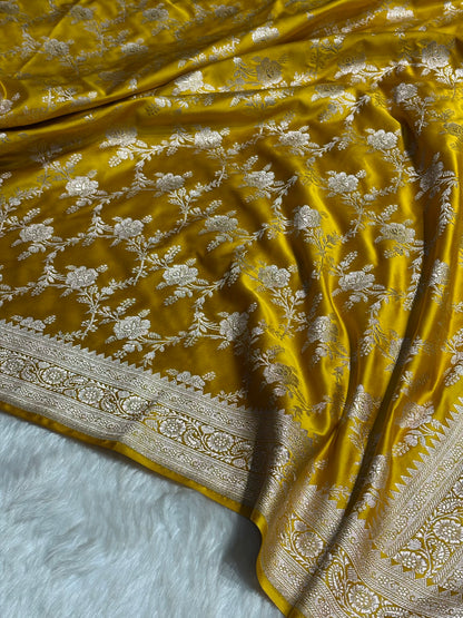 Mustard Floral Jaal Mashru Silk Saree  MS28