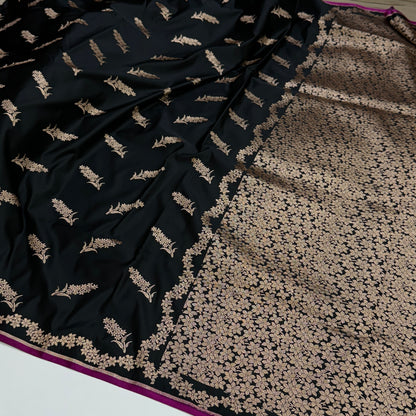 Black Unique Motif Mashru Silk Saree