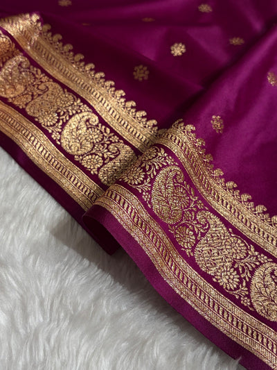 Banarasi Satin Katan Saree With Boota Pattern in Cross Garnet Shades SK127